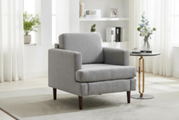 Mid-Century Style Single Sofa Armchair with Linen Upholstery and Wood Frame - thumbnail 6