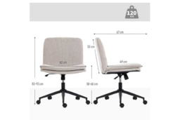 Ergonomic Criss Cross Office Chair with Wheels - Chenille, Adjustable Height, 120kg Capacity, Armless - Beige - thumbnail 7