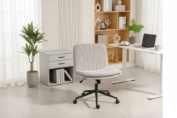 Ergonomic Criss Cross Office Chair with Wheels - Chenille, Adjustable Height, 120kg Capacity, Armless - Beige - thumbnail 6