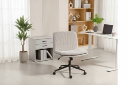 Ergonomic Criss Cross Office Chair with Wheels - Chenille, Adjustable Height, 120kg Capacity, Armless - Beige - thumbnail 2