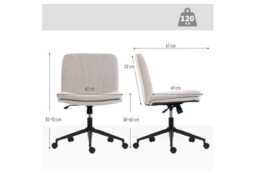 Ergonomic Criss Cross Office Chair with Wheels - Chenille, Adjustable Height, 120kg Capacity, Armless - Beige - thumbnail 3