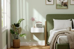 White Wall-Mounted Bedside Table with Drawer - Contemporary Space-Saving Bedroom Storage, Melamine-Faced, 10kg Capacity - thumbnail 5