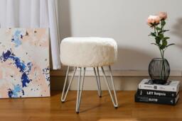 Premium Vanity Stool with Plush Faux Fur and Sturdy Iron Legs - thumbnail 3