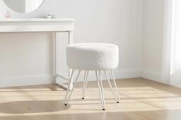 Premium Vanity Stool with Plush Faux Fur and Sturdy Iron Legs - thumbnail 2