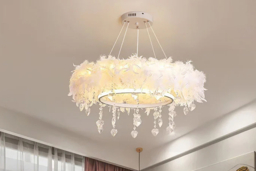 Double-Layer Feather LED Pendant Light with Crystals - thumbnail 6