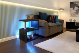 PRICE DROP! Astra Abstract High Gloss LED Side Table - Contemporary Storage, Chrome Columns, Multi-Tier Accent for Living Room - thumbnail 6