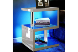 PRICE DROP! Astra Abstract High Gloss LED Side Table - Contemporary Storage, Chrome Columns, Multi-Tier Accent for Living Room - thumbnail 8