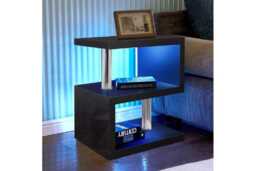 PRICE DROP! Astra Abstract High Gloss LED Side Table - Contemporary Storage, Chrome Columns, Multi-Tier Accent for Living Room
