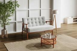 Grey Upholstered Wooden Frame Tufted Sofa - thumbnail 3