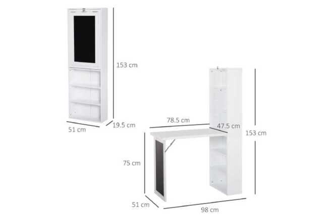 Folding Convertible Desk with Bookshelf - Space-Saving MDF Storage, White Finish, Modern Living Room Furniture - image 1