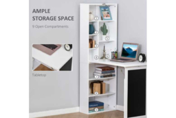 Folding Convertible Desk with Bookshelf - Space-Saving MDF Storage, White Finish, Modern Living Room Furniture - thumbnail 8