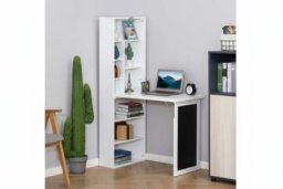 Folding Convertible Desk with Bookshelf - Space-Saving MDF Storage, White Finish, Modern Living Room Furniture - thumbnail 2