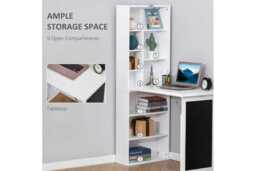Folding Convertible Desk with Bookshelf - Space-Saving MDF Storage, White Finish, Modern Living Room Furniture - thumbnail 4