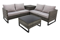 4-Piece Rattan Garden Sofa Set with Storage & Glass Table - thumbnail 3