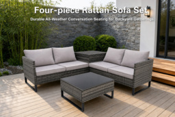 4-Piece Rattan Garden Sofa Set with Storage & Glass Table - thumbnail 4