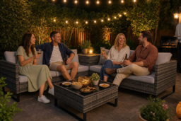 4-Piece Rattan Garden Sofa Set with Storage & Glass Table - thumbnail 1