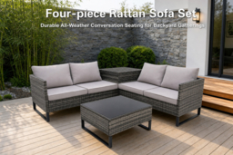4-Piece Rattan Garden Sofa Set with Storage & Glass Table - thumbnail 8