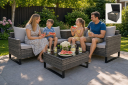 4-Piece Rattan Garden Sofa Set with Storage & Glass Table - thumbnail 6