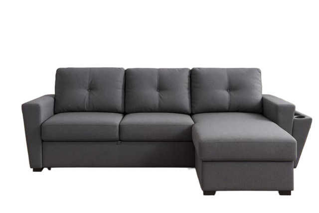 Modern Linen 3-Seater Corner Sofa Bed with Reversible Storage Ottoman & Wireless Charging - image 1