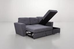 Modern Linen 3-Seater Corner Sofa Bed with Reversible Storage Ottoman & Wireless Charging - thumbnail 3