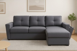 Modern Linen 3-Seater Corner Sofa Bed with Reversible Storage Ottoman & Wireless Charging - thumbnail 2