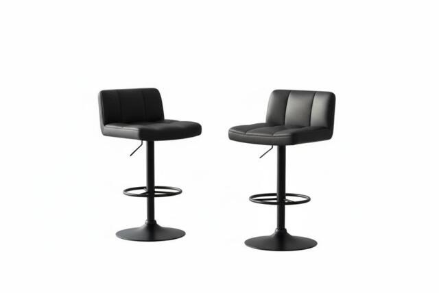 Contemporary 2-Piece Black Faux Leather Adjustable Bar Stool Set - image 1