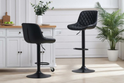 Contemporary 2-Piece Black Faux Leather Adjustable Bar Stool Set - thumbnail 8