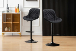 Contemporary 2-Piece Black Faux Leather Adjustable Bar Stool Set - thumbnail 7