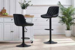 Contemporary 2-Piece Black Faux Leather Adjustable Bar Stool Set - thumbnail 4
