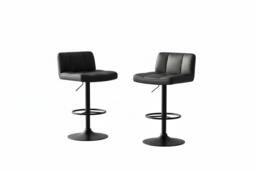 Contemporary 2-Piece Black Faux Leather Adjustable Bar Stool Set - thumbnail 1