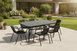 Spacious Outdoor Glass Table with Six All-Weather Rattan Chairs - thumbnail 5