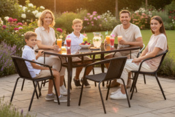 Spacious Outdoor Glass Table with Six All-Weather Rattan Chairs - thumbnail 3