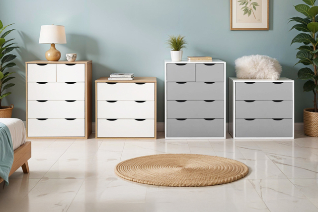 Modern White & Grey Chest of Drawers - 3 or 5-Drawer Bedroom Storage, Contemporary Slim Design - image 1