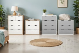 Modern White & Grey Chest of Drawers - 3 or 5-Drawer Bedroom Storage, Contemporary Slim Design - thumbnail 2