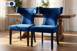 Set of 2 Upholstered Dining Chairs - Grey or Blue - thumbnail 2