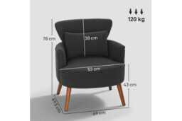 Black Corduroy Retro Accent Chair - High-Back Snuggle Armchair, Wooden Frame, Vintage Style - thumbnail 3