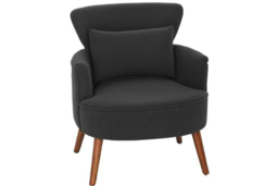 Black Corduroy Retro Accent Chair - High-Back Snuggle Armchair, Wooden Frame, Vintage Style - thumbnail 5