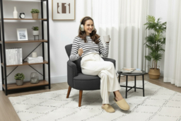 Black Corduroy Retro Accent Chair - High-Back Snuggle Armchair, Wooden Frame, Vintage Style - thumbnail 6