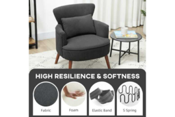Black Corduroy Retro Accent Chair - High-Back Snuggle Armchair, Wooden Frame, Vintage Style - thumbnail 8