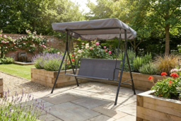 Grey 3-Seater Garden Swing Chair with Cushions and Adjustable Canopy - thumbnail 5
