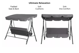 Grey 3-Seater Garden Swing Chair with Cushions and Adjustable Canopy - thumbnail 8