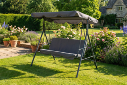 PRICE DROP! Grey 3-Seater Garden Swing Chair with Cushions and Adjustable Canopy - thumbnail 1