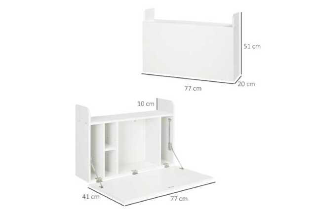 Wall Mounted Drop Leaf Laptop Table, White, Space-Saving Storage Desk - Contemporary Living Room Furniture, Sturdy Particle Board, Modern Style - image 1
