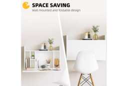 Wall Mounted Drop Leaf Laptop Table, White, Space-Saving Storage Desk - Contemporary Living Room Furniture, Sturdy Particle Board, Modern Style - thumbnail 3