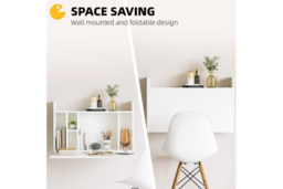 Wall Mounted Drop Leaf Laptop Table, White, Space-Saving Storage Desk - Contemporary Living Room Furniture, Sturdy Particle Board, Modern Style - thumbnail 7