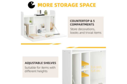Wall Mounted Drop Leaf Laptop Table, White, Space-Saving Storage Desk - Contemporary Living Room Furniture, Sturdy Particle Board, Modern Style - thumbnail 8