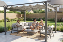 PRICE DROP! Pergola Gazebo with Retractable Sun Shade Canopy - 8x8ft - thumbnail 2