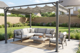 PRICE DROP! Pergola Gazebo with Retractable Sun Shade Canopy - 8x8ft - thumbnail 1