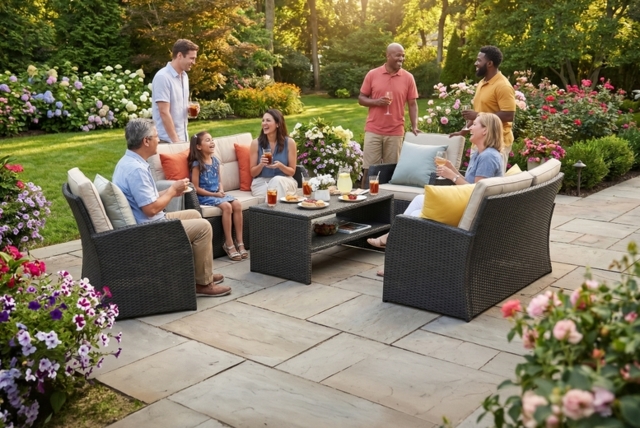 6 Seater Rattan Outdoor Sofa Set with Coffee Table - image 1