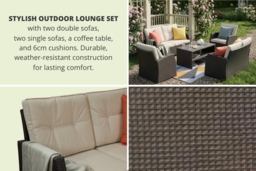 6 Seater Rattan Outdoor Sofa Set with Coffee Table - thumbnail 4